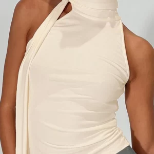 Women's Solid Halter Sleeveless Tank Top Bow Knot High Street Style Fashion Simple Design Skinny Tank